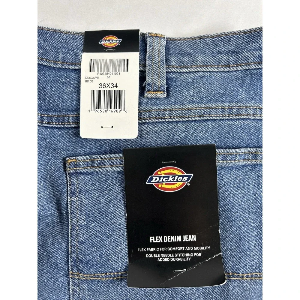 Dickies Men's Utility Denim Jeans Pants 36x34 Blue Flex Fit Carpenter Workwear